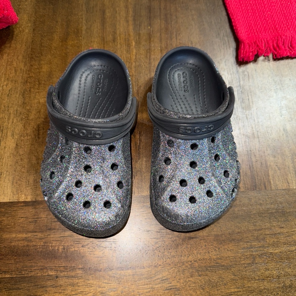 CROCS Kids Sparkle Clogs - Black and Silver